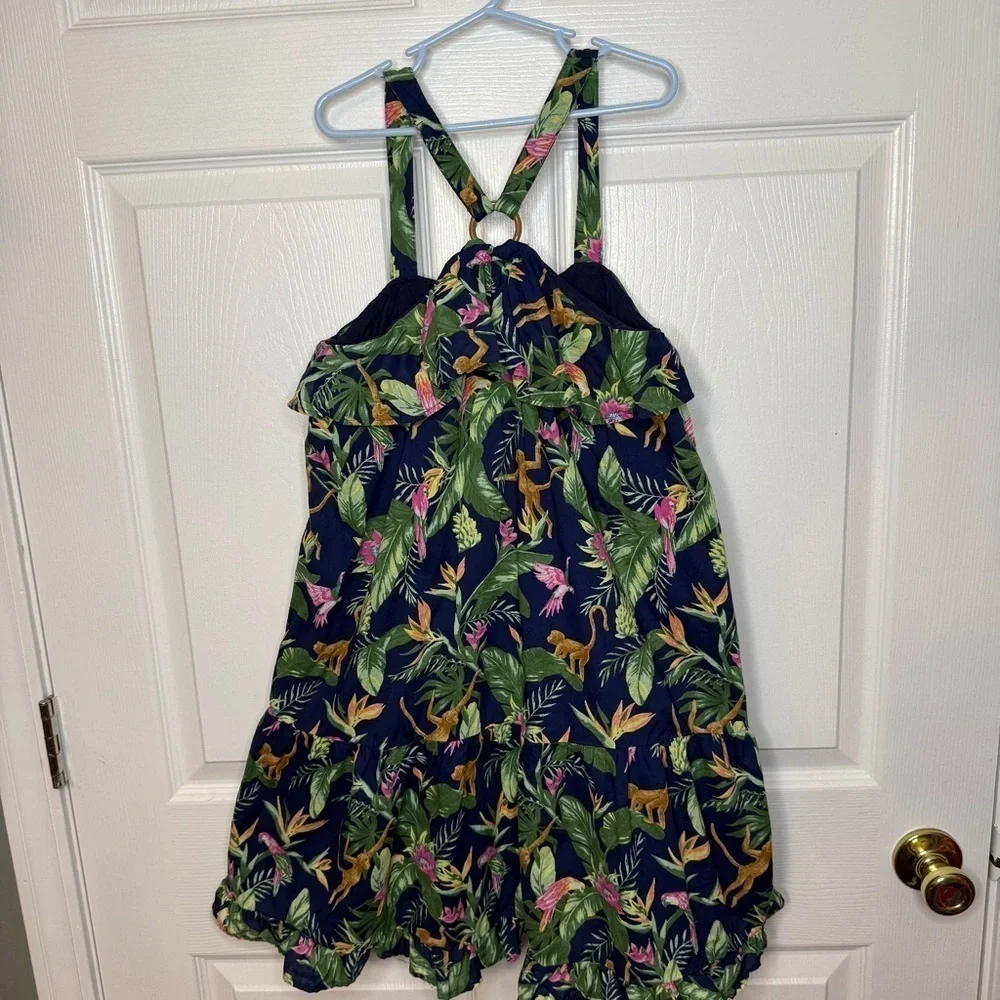 Janie and Jack Tropical Monkey Print Dress with Strappy Back Girls Size 12 GUC
